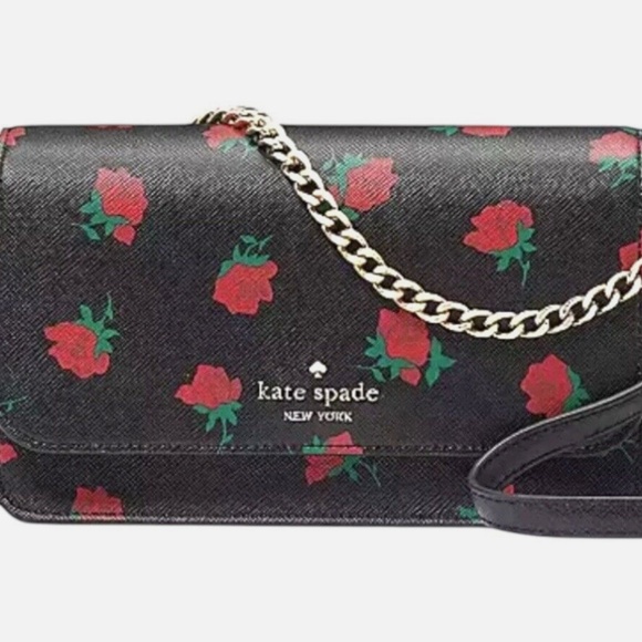 NWT NEW Kate Spade Madison Ditsy Rose Small Flap Crossbody Bag KE643 Black - Picture 3 of 6